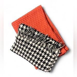 BUNDLE Winter Scarves (2) Black and White. Houndstooth. Checked. Orange.  SKU 20